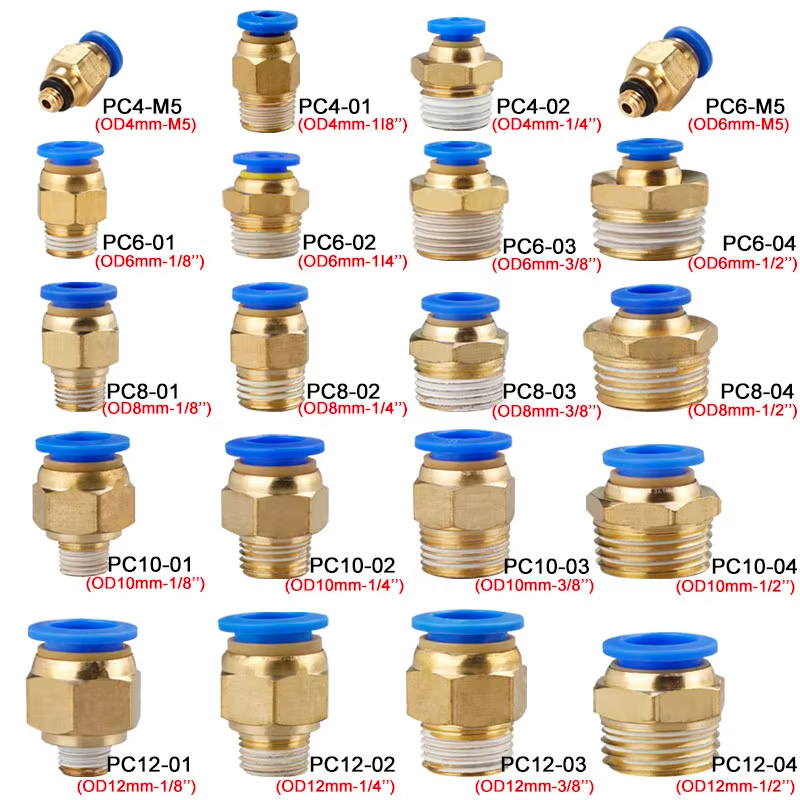 Compression Fitting Brass - 10/50個入り 空気圧継手 エアコネクタ PC 4mm 6mm